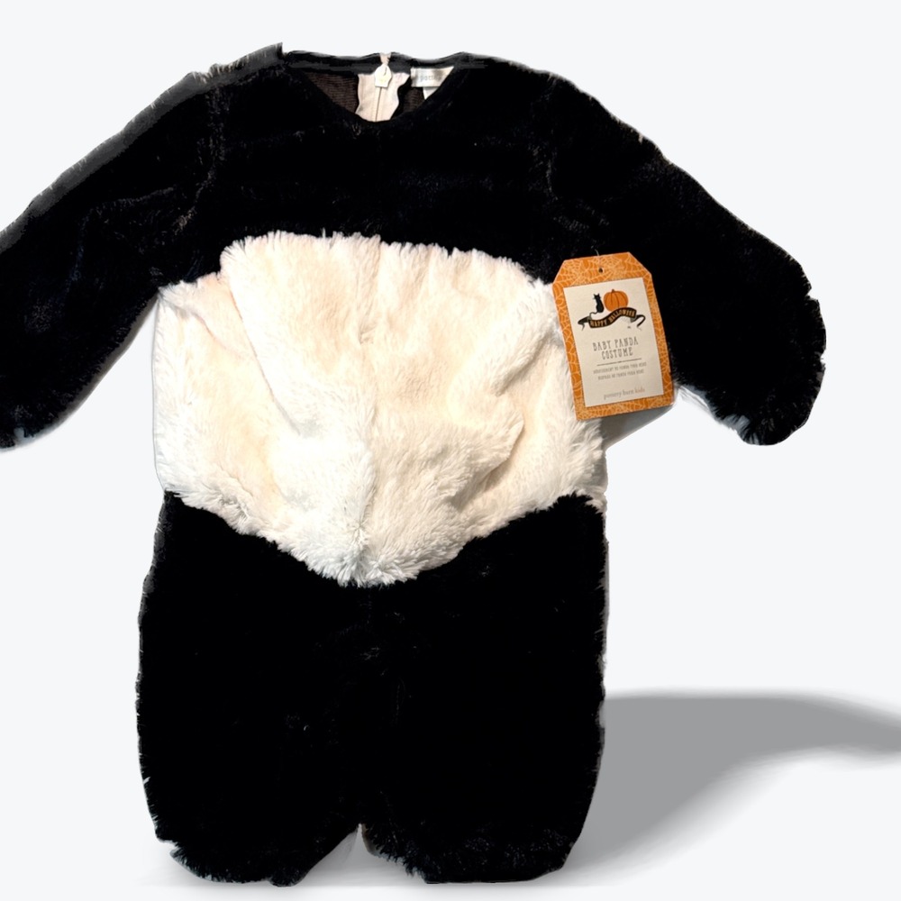 Pottery Barn Kids Halloween Costume Baby Panda Plush Black White 0-6M NWT